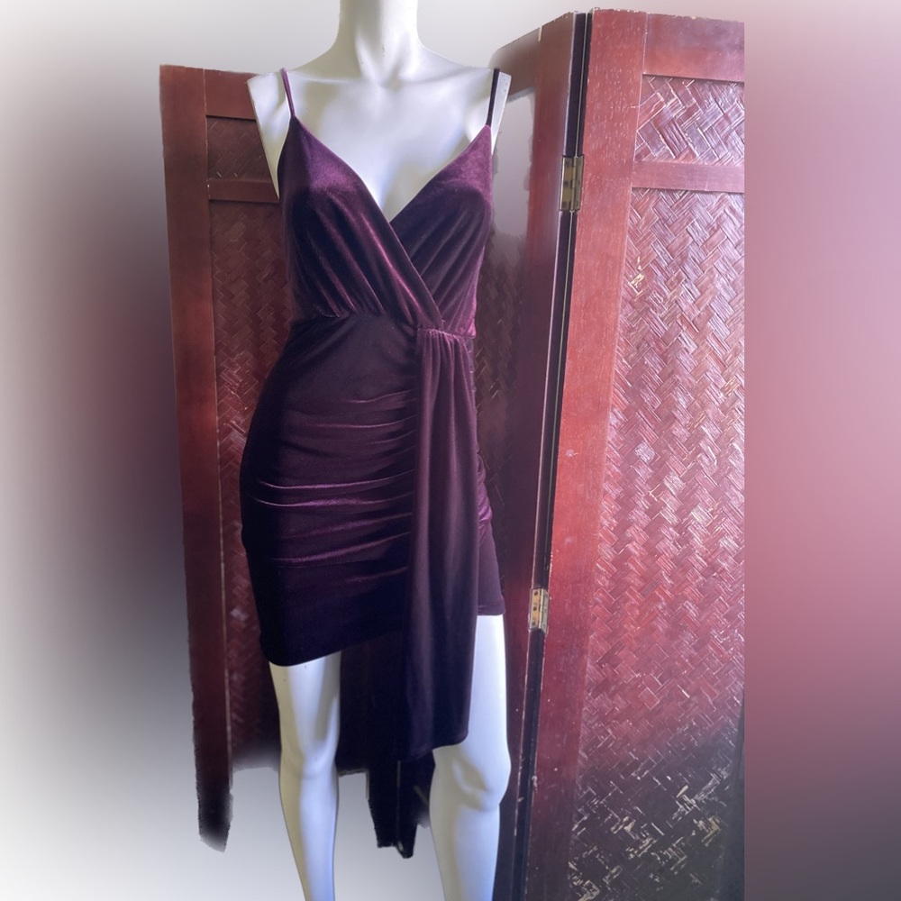 Ladies elegant Vampy sexy burgundy Gothic velvet dress cocktail evening